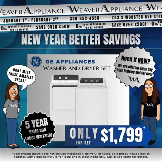 Looking for a laundry upgrade? This GE top-load set is backed by a 5-year parts & labor warranty and priced just right. Call, text, or stop in, 📱330-852-4555 📍753 S Wooster Ave. Strasburg, OH | Weaver Appliance