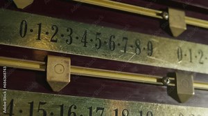 Old scoreboard with a score in billiards. Playing american russian billiard game.
