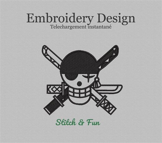 Machine Embroidery Design - Jolly Roger Zoro (one Piece) // Machine Embroidery Design - Zoro Jolly Roger (one Piece) - Etsy