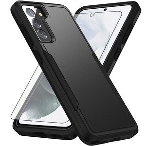 Compatible with Samsung Galaxy S21 Plus S21  5G Phone Case Glass Screen Protector Hybrid Rugged Shockproof Hard Protective Drop Proof Full Body Heavy Duty Mobile Cell Cover for S21 5G S21plus Black