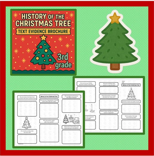 History of the Christmas Tree Craft Brochure Reading activity 3rd grade holiday