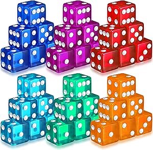 Seenelling 36 Pcs 19 mm D6 Dice Casino Style Craps Dice Sets, Classic Color | Acrylic and Translucent, Square W/rounded Edge for Casino, Craps, Table Games and Board Games