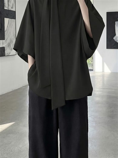 Effortless Style with Ribbon-Tie Shirt