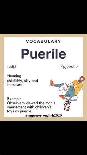 1. Elucidate (Verb)( ih-LOO-si-dayt) Meaning: To make something clear; to explain or clarify. Example: The professor elucidated the complex theory with simple examples. 2. Assuage (Verb) (uh-SWAYJ) Meaning: To relieve, ease, or soothe (pain, fear, or guilt). Example: The mother’s words assuaged the child’s fear of the dark. 3. Puerile (Adjective) (PYOO-uh-ryl) Meaning: Childish, silly, or trivial; lacking maturity. Example: His puerile behavior during the meeting frustrated everyone. #empower_en