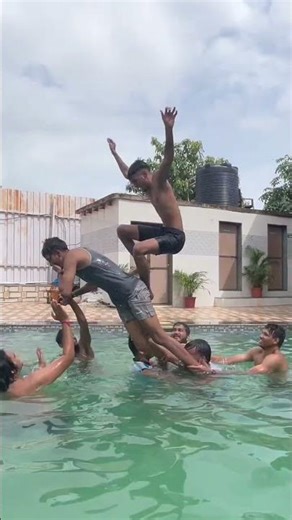Human pyramid in swimming pool #trending #song #music #bollywood #hindisong #viral #dahihandi