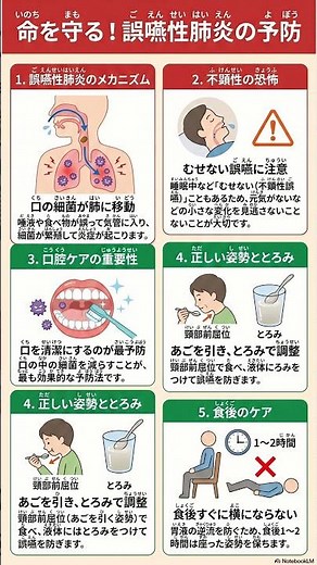 誤嚥性肺炎（ごえんせいはいえん）を 防（ふせ）ぐ 5つの ポイント🍱【介護の基本】