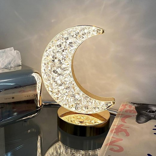 📢Taking pre-order..! 12570 Crystal Table Lamp | Moon Shape Touch Control Lamp with 3 Color I Metal Bedside Lamp for Kids Bedroom Romantic Desktop Nightstand I Stepless Dimming USB Charging Touch Night Light..! #reelsfypシ #reels | Mun's Shop