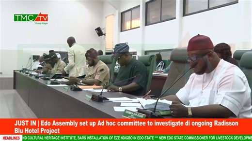 5.2K views · 98 reactions | JUST IN | Edo Assembly set up Ad hoc committee to investigate di ongoing Radisson Blu Hotel Project Make una nor forget to like and share and also leave your comments for our comment box below TMC TV Radio Purely Pidgin #TMCTV #tmctvnews #EdoState | TMC TV | Facebook