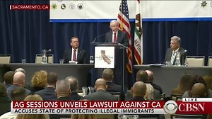 8.1K views · 189 reactions | "In California, we have a problem. A series of actions and events has occurred here that directly and adversely impacts the work of our federal officers. For example, the mayor of Oakland has been actively seeking to help illegal aliens avoid apprehension by ICE," Attorney General Sessions says during remarks on unveiling a new lawsuit against the state of California | CBS Evening News | Facebook
