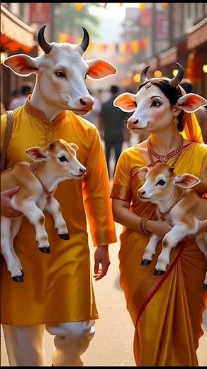 🐄 Anthropomorphic Cow Family in a Colorful Market Festive Animation Video #cow #cowvideos