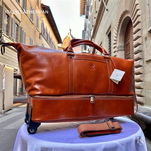Italian Handmade Leather Travel Bag, Rolling Duffle From Florence With Wheels - Etsy