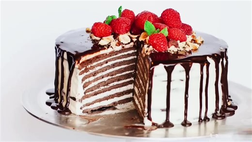 8 layer chocolate spartak cake #chocolatecake #bakinghacks #dessertlover #cakerecipe #homemade@recipeincaption @tiktok creators