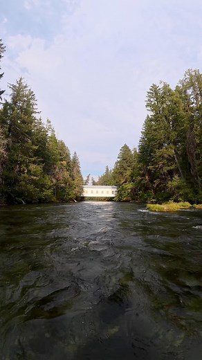 Only 224 days until summer. Belknap Covered Bridge crosses the McKenzie River near Rainbow, Oregon. Originally built in 1890 and rebuilt in 1966, it’s one of Oregon’s classic covered bridges still in use today. | McKenzie River Drone Photography