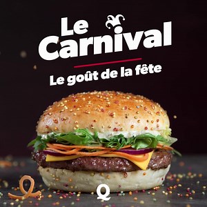 🎉 NOUVEAU : Le Carnival. 🎉 Aller chez Quick, c'est toujours un peu la fête. Et maintenant, encore plus que jamais. 🥳 Un steak haché de bœuf 100% belge une sauce à l’oignon épicée = Le goût de la fête. 🤝 Reçois 25 Q-points en cadeau lors de ta première commande dans l’app MyQuick. | Quick Belgium