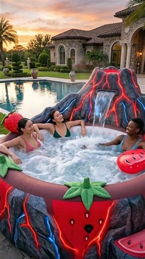 The Wildest Strawberry Volcano Inflatable Hot Tub!