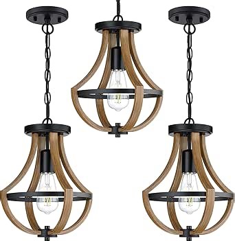 Modern Farmhouse Hanging Pendant Lighting,3 Pack 1-Light Rustic Semi Flush Mount Ceiling Light Fixture Black Finish,Vintage Adjustable Chain Chandelier for Hallway Dining Room Kitchen Island Bedroom
