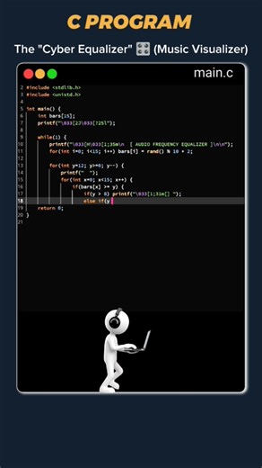 I Coded a Music Visualizer in C Language 🎛️🎵 cprogramming developer #musicvisualizer #shorts