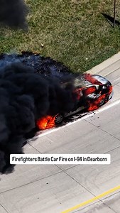 Drone footage captures Dearborn firefighters battling a vehicle fire on I-94 near Greenfield. Crews had the blaze under control within minutes, with no injuries reported. | TCD Dearborn News