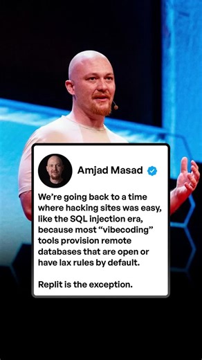 Amjad Masad on Instagram: "We’re going back to a time where hacking sites was easy, like the SQL injection era, because most “vibecoding” tools provision remote databases that are open or have lax rules by default. Replit is the exception."