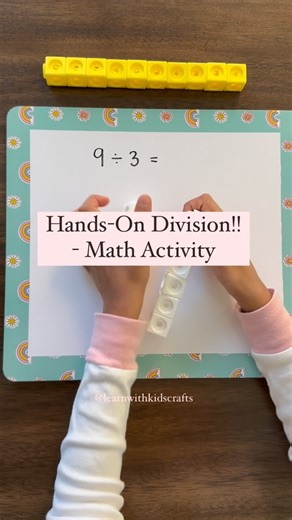 Nisha Yadav| Your Key to Easy Learning Activities on Instagram: "Simple Division with Math Link Cubes! Follow @learnwithkidscrafts for more ideas. Turn learning into play! Build a long stick of cubes, then break it into equal groups to visually understand division. It’s hands-on, engaging, and perfect for introducing this concept to young learners! ✨ Quick example: Start with 12 cubes, divide into 3 equal groups, and count to discover how division works! 🌟 Why use math link cubes? • Makes abstr