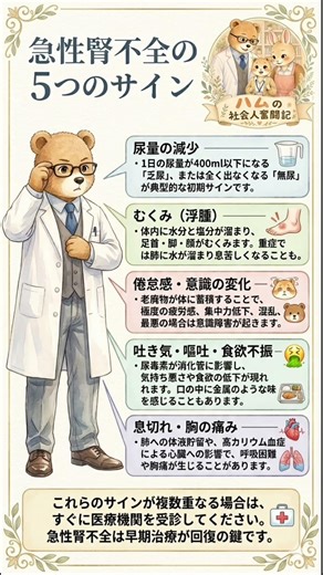 急性腎不全の5つのサイン#急性腎不全 #健康知識#医療#ためになる#知っておきたい#セルフチェック#5つのサイン