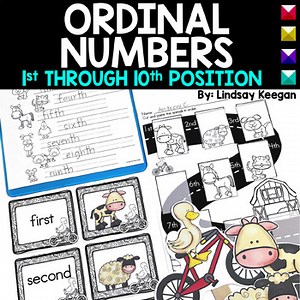 Ordinal Numbers Activities and Worksheets with Duck on a Bike Kindergarten Math