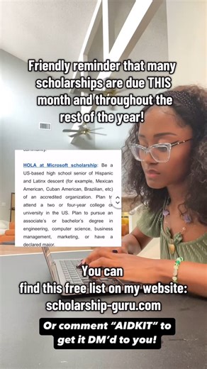 Carlynn Greene | Scholarship Guru | ESPdaniella on Instagram: "‼️Reply “AIDKIT” for FREE resources (like scholarships listed) DM’d to you. Or find them on: scholarship-guru.com Follow me! @carle100 #scholarship #fafsa #studentloans #backtoschool #highschool #internationalstudent I #momsofinsta #dadsofig #parentsofig #teachersofinstagram #teachergram"