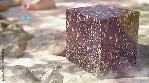 realistic render of a cubic shape with granite material. seamless looping overlay 4k virtual video animation background