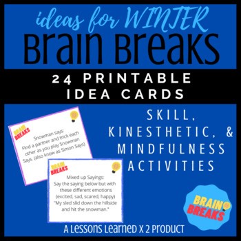 Brain Breaks Printable Cards for Winter, Indoor Recess Activities, Ideas & Games