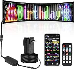 SOULGIRL Huge Bright Scrolling LED Signs for Business,37"x 8" Programmable Flexible LED Sign with Remote for Store Advertising, Bluetooth App Control,DIY Custom Text Graffiti Animation Digital Sign