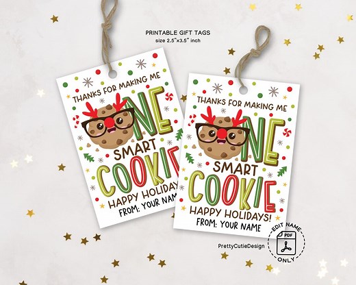 Christmas Gift Tags Printable, One Smart Cookie Holiday, Student Teacher Labels - Etsy