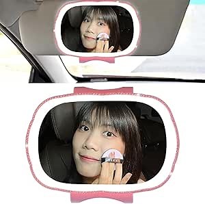 Car Visor Mirror Clip on,Rechargeable Makeup and Dimmable,Car Visor Vanity Mirror Can Also be a Holiday Gift (Pink)
