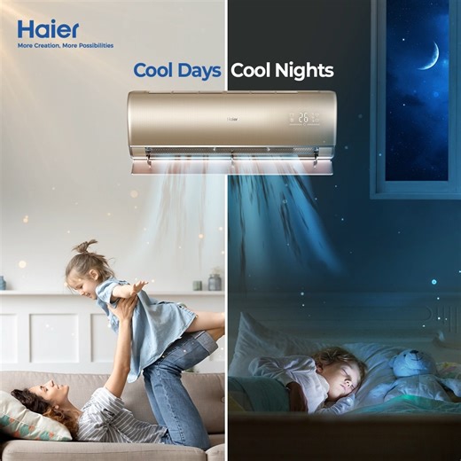 Let Haier Air Conditioner be your home’s ultimate companion day and night! Enjoy comfort around the clock and sleep better with Haier AC! #HaierAC #SmartCooling #AmpereControl #EnergyEfficiency #MoreCreation #MorePossibilities | Haier