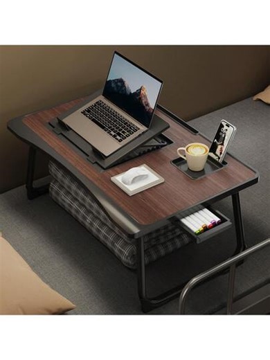 Bed Or Sofa, Laptop Desk, Lap Desk, Woking Bed Desk, Home Office Desk, Breakfast Tray, Desk With Cup Holder, Watching Movies In Bed, Laptop Bed Frame, Livable Computer Stand, Phone Stand And Drawer, Foldable Leg Desk | SHEIN