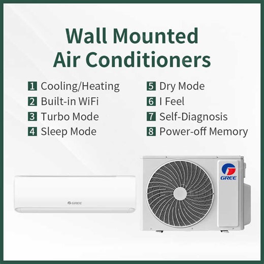 Gree Midea New Design Split Wall Mounted Air Conditioner Energy Saving Inverter AC System Unit Eco Friendly Freon Indoor Unit AC