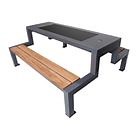 [Hot Item] Outdoor Solar Table and Bench Black Metal Wood Bench with Solar Panel