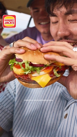 The Hungry Jack’s Aussie Summer burger line-up is one for the books. 🍔 Craving a classic? Grab the Aussie Whopper or Tropical Whopper. Keen for a bit of everything? Grab The Lot, stacked with beetroot, pineapple, AND egg. 😎 | Hungry Jack's