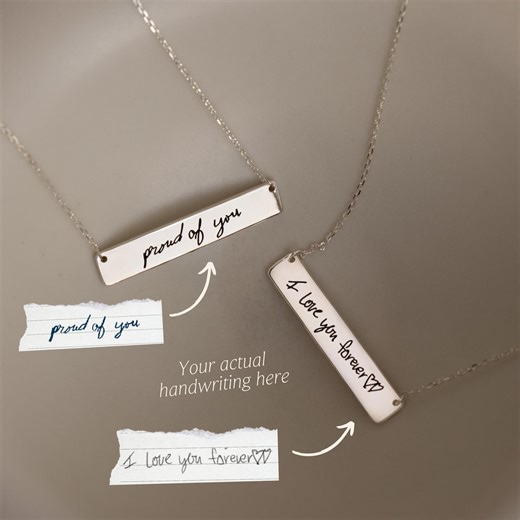 Engraved Actual Handwriting Necklace by Caitlyn Minimalist • Custom Bar Charm Necklace • Personalized Silver Jewelry • Mom Gift • NM22 - Etsy