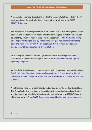 ISMA TRAFFIC SIGNAL TECHNICIAN II ACTUAL EXAM VERSION A NEWEST 20252026 COMPLETE QUESTIONS AND CORRE