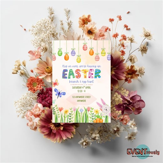 Easter Invitation for Brunch and Egg Hunt, Printable Invite, Digital Download Template, Customisable - Etsy