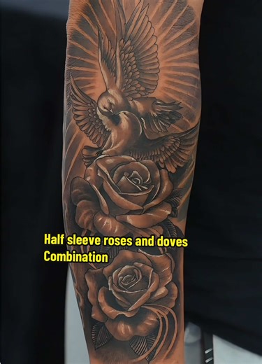 Half Sleeve Roses and Doves Tattoo Design in Phuket
