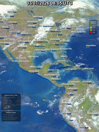 Americas East Coast 24 Hour Satellite & Lightning Weather | March 07, 2026