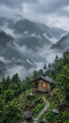Stone Cabin in a Heavy Rainstorm 🏡🌧️ | Cozy Ambient Sounds #rainsounds #asmr #ambience