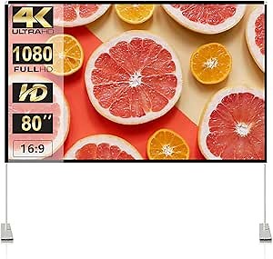 Outdoor Projector Screen with Stand : Portable Projection Screen for Outside Theater Home Backyard Movies 80 inch