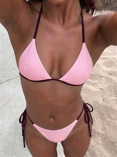 Maillot de bain pour femmes ; Sexy & ; Maillot de bain rétro à rayures & à pois ; Tenue de vacances & de plage ; Ensemble bikini pour la Fête de l'Indépendance, le Kentucky Derby, les vacances d'été | SHEIN