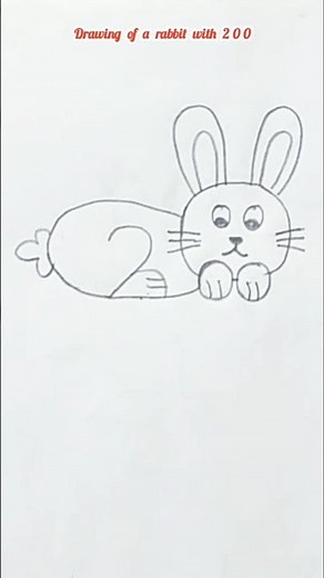drawing of a rabbit with 200 , easy step by step drawing 🎨 👍