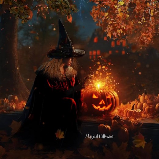 “There is magic in the night when pumpkins glow by moonlight” 🧡🎃🧙🏻🧹🔮✨🕸️🕷️🍁🍂🌫️ | Magical Halloween