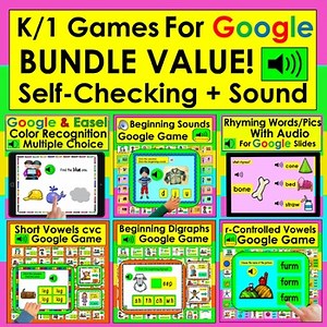 Interactive Games For Google Slides Bundle for K/1 Audio Digital Centers PDFs