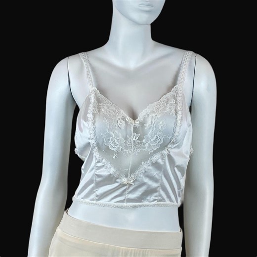 Vintage White Lace Crop Cami Lingerie Tank Top Sheer Slip Sleep Camisole Romantic Coquette Sexy 80s 90s Bridal Feminine 1980s Made in USA - Etsy