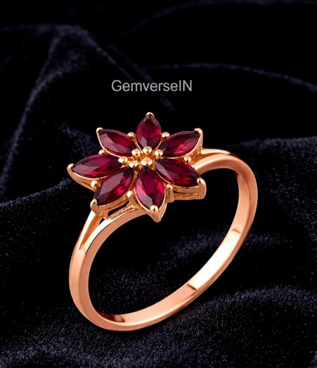 Vintage Flower Lab Ruby Ring, 925 Silver, Boho Nature Jewelry - Etsy